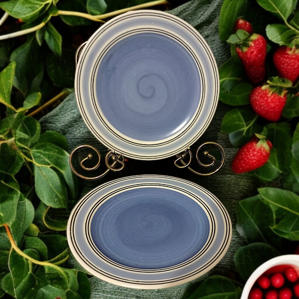 2 Pfaltzgraff Rio Plates Side Bread‎ Salad Blue Bands Stoneware Mexico Vintage